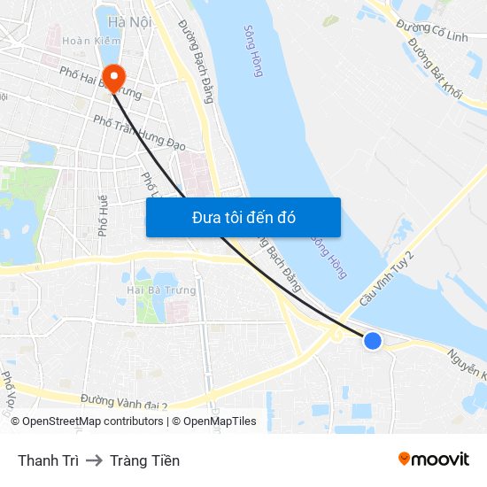 Thanh Trì to Tràng Tiền map