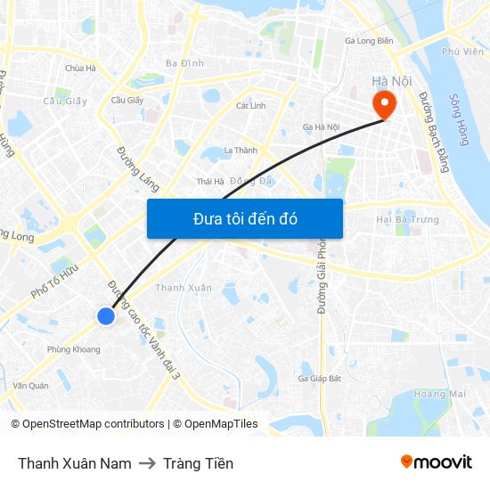 Thanh Xuân Nam to Tràng Tiền map