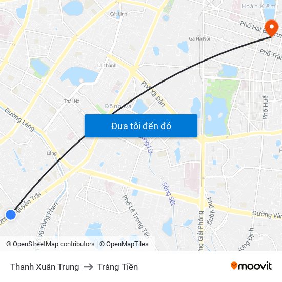 Thanh Xuân Trung to Tràng Tiền map