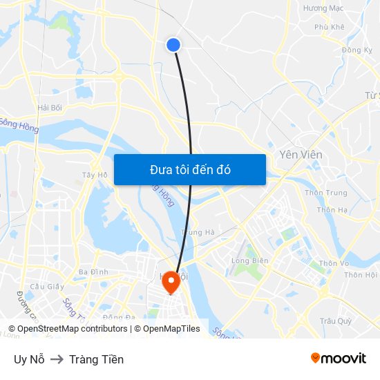Uy Nỗ to Tràng Tiền map