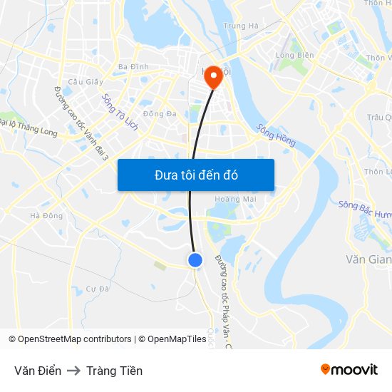 Văn Điển to Tràng Tiền map