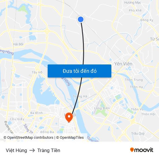 Việt Hùng to Tràng Tiền map