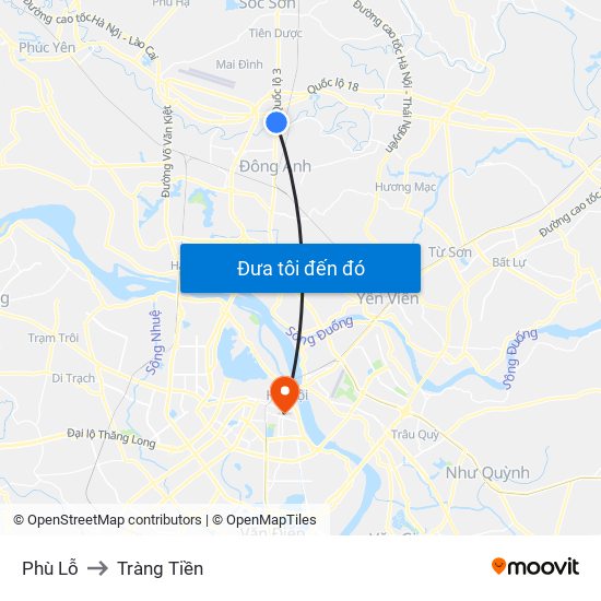 Phù Lỗ to Tràng Tiền map