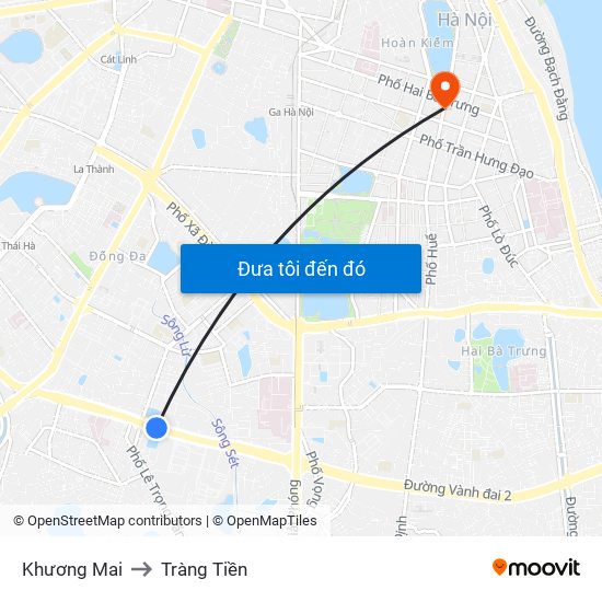 Khương Mai to Tràng Tiền map