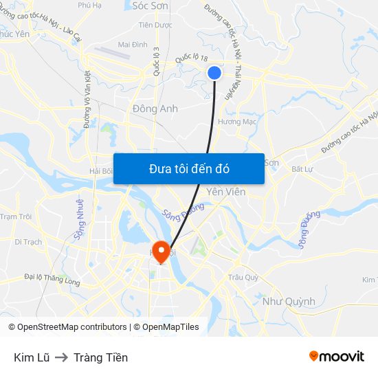 Kim Lũ to Tràng Tiền map