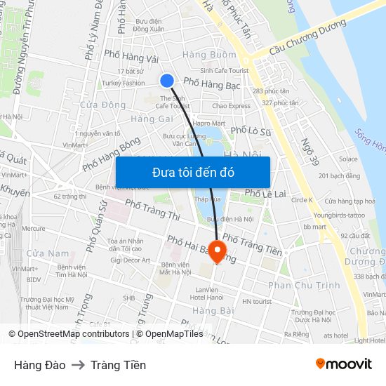 Hàng Đào to Tràng Tiền map