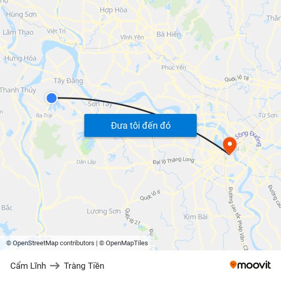 Cẩm Lĩnh to Tràng Tiền map