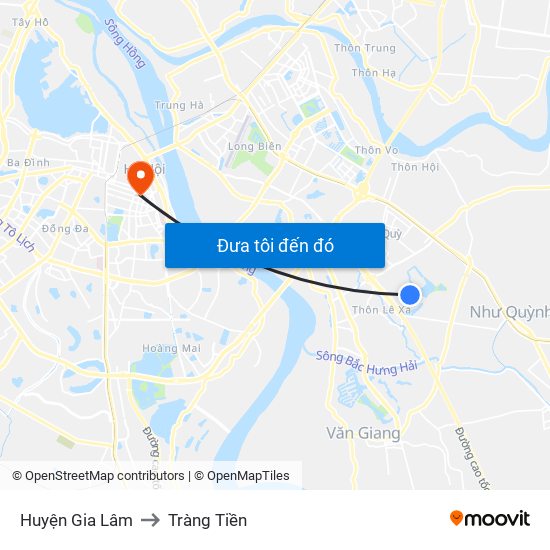 Huyện Gia Lâm to Tràng Tiền map