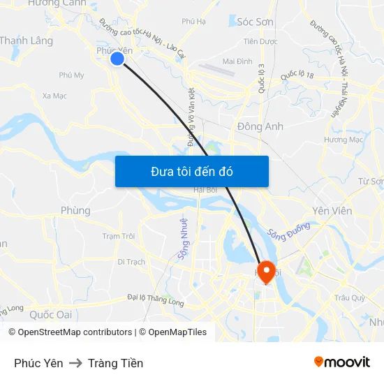 Phúc Yên to Tràng Tiền map