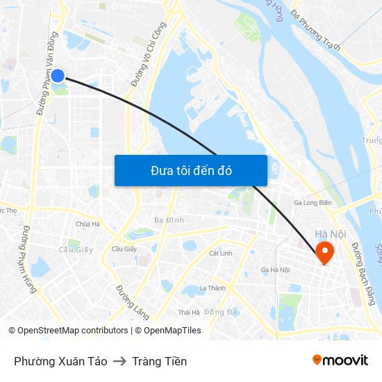 Phường Xuân Tảo to Tràng Tiền map
