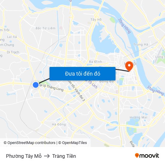 Phường Tây Mỗ to Tràng Tiền map