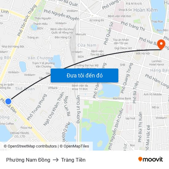 Phường Nam Đồng to Tràng Tiền map