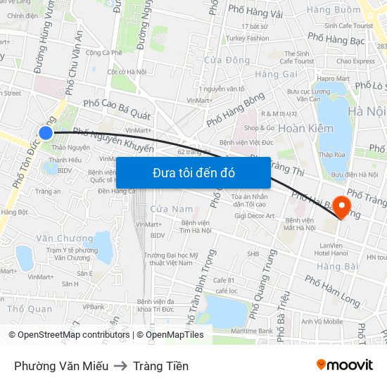 Phường Văn Miếu to Tràng Tiền map