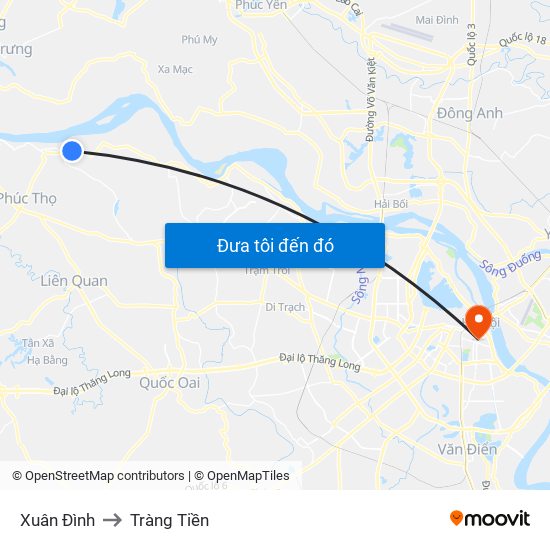 Xuân Đình to Tràng Tiền map