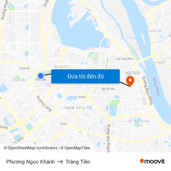 Phường Ngọc Khánh to Tràng Tiền map