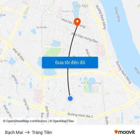 Bạch Mai to Tràng Tiền map