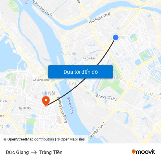 Đức Giang to Tràng Tiền map