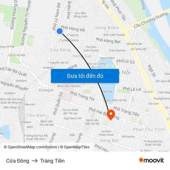 Cửa Đông to Tràng Tiền map