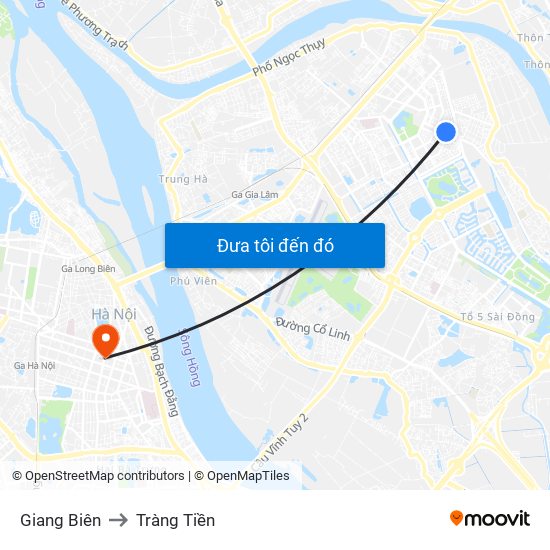 Giang Biên to Tràng Tiền map