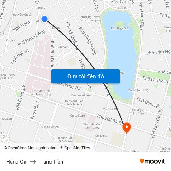 Hàng Gai to Tràng Tiền map