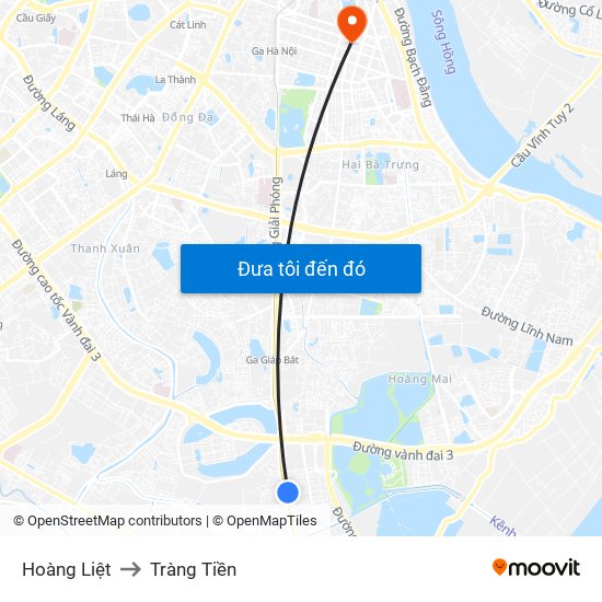 Hoàng Liệt to Tràng Tiền map