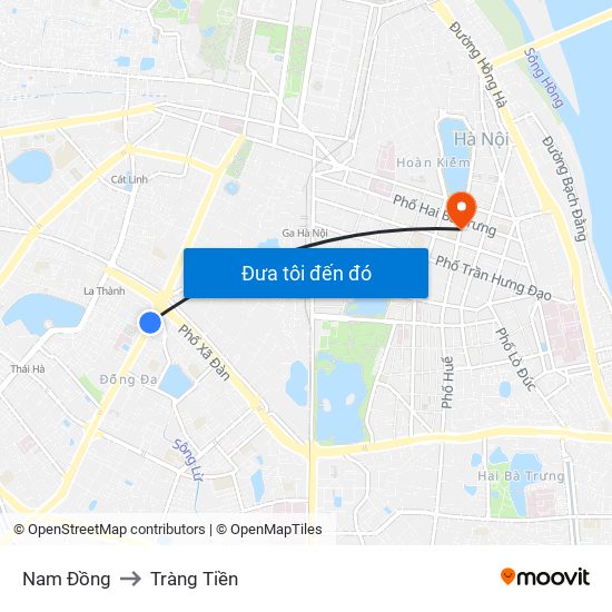 Nam Đồng to Tràng Tiền map