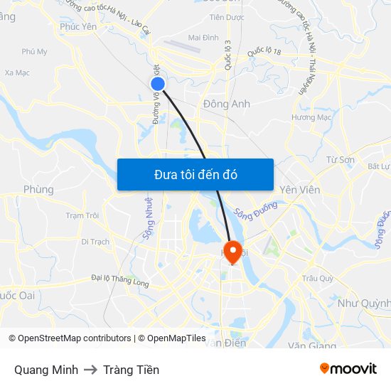 Quang Minh to Tràng Tiền map