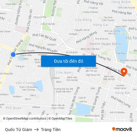 Quốc Tử Giám to Tràng Tiền map