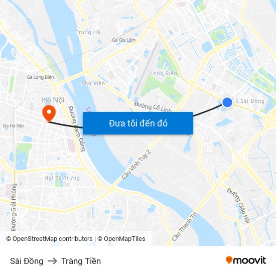 Sài Đồng to Tràng Tiền map