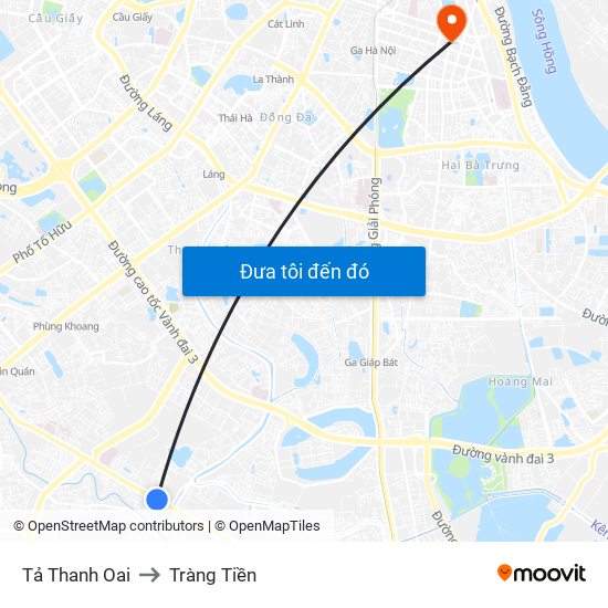 Tả Thanh Oai to Tràng Tiền map