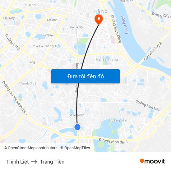 Thịnh Liệt to Tràng Tiền map