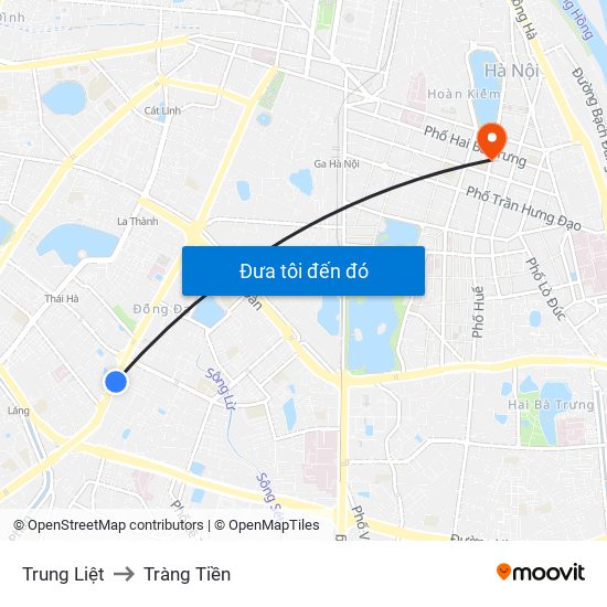 Trung Liệt to Tràng Tiền map