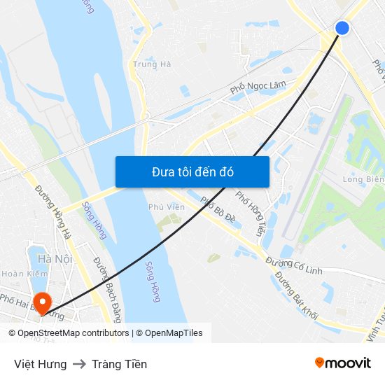 Việt Hưng to Tràng Tiền map