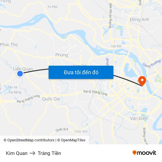 Kim Quan to Tràng Tiền map