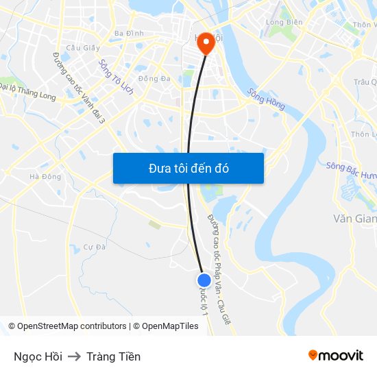 Ngọc Hồi to Tràng Tiền map