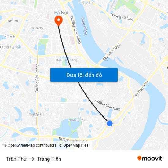Trần Phú to Tràng Tiền map