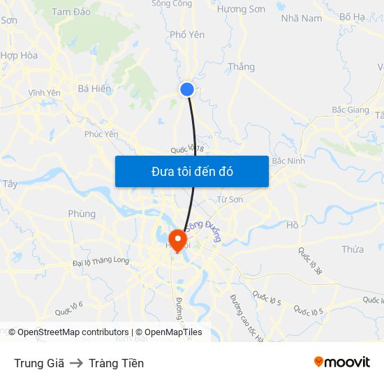 Trung Giã to Tràng Tiền map