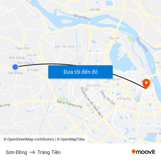 Sơn Đồng to Tràng Tiền map