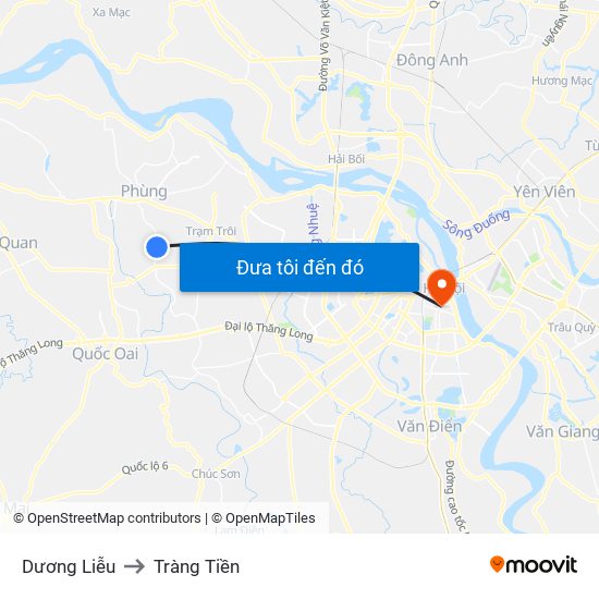 Dương Liễu to Tràng Tiền map