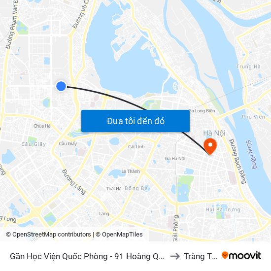 Gần Học Viện Quốc Phòng - 91 Hoàng Quốc Việt to Tràng Tiền map