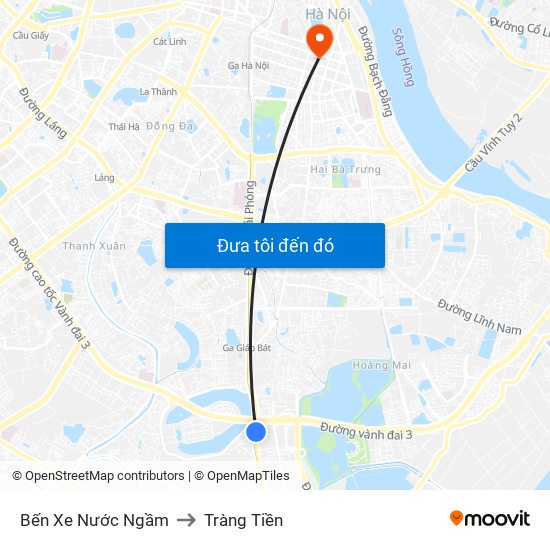 Bến Xe Nước Ngầm to Tràng Tiền map