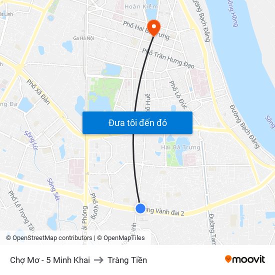 Chợ Mơ - 5 Minh Khai to Tràng Tiền map