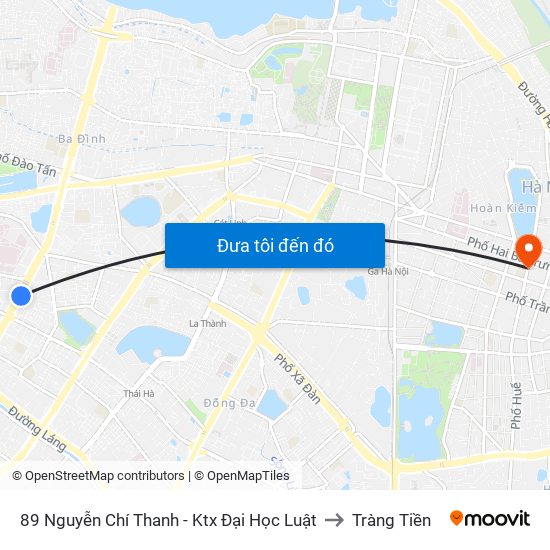 89 Nguyễn Chí Thanh - Ktx Đại Học Luật to Tràng Tiền map