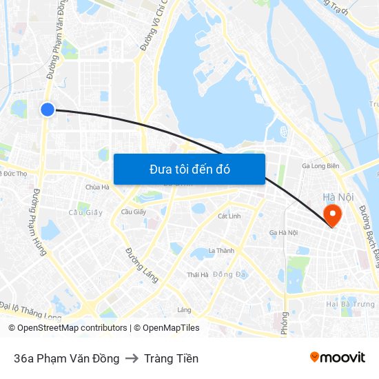36a Phạm Văn Đồng to Tràng Tiền map