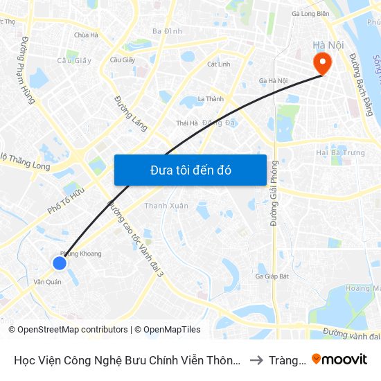 Học Viện Công Nghệ Bưu Chính Viễn Thông - Trần Phú (Hà Đông) to Tràng Tiền map