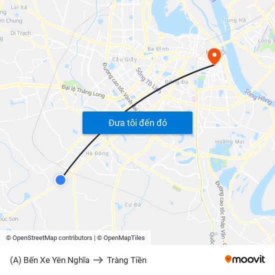 (A) Bến Xe Yên Nghĩa to Tràng Tiền map