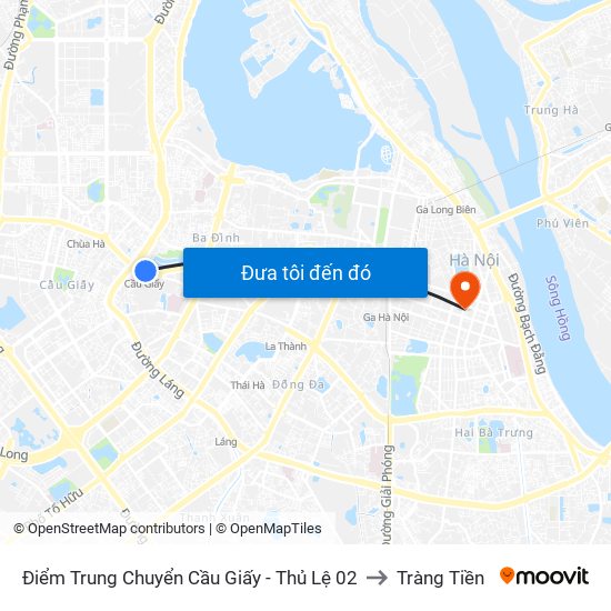 Điểm Trung Chuyển Cầu Giấy - Thủ Lệ 02 to Tràng Tiền map