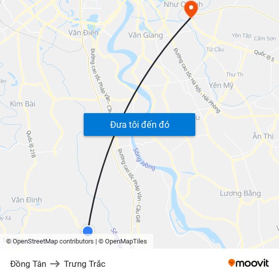 Đồng Tân to Trưng Trắc map