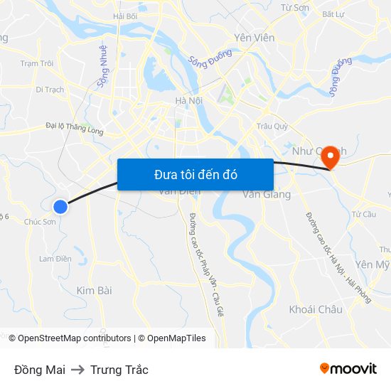 Đồng Mai to Trưng Trắc map