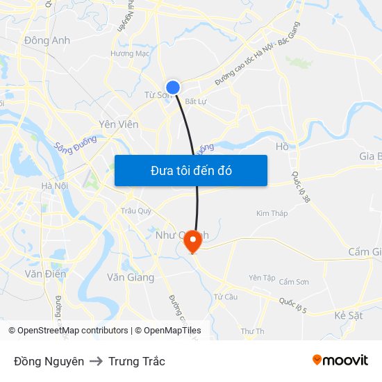 Đồng Nguyên to Trưng Trắc map